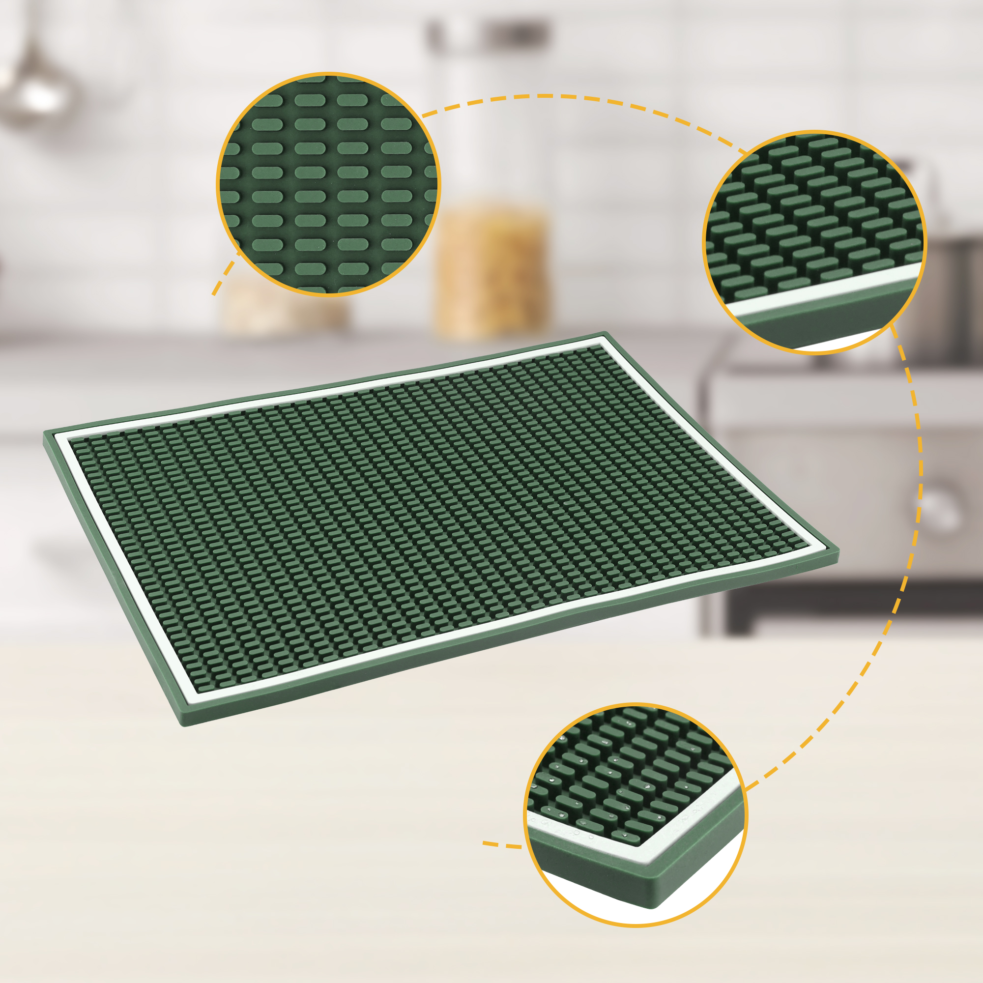 Unique Bargains Waterproof Dish Drying Mat with Concave Design Green 17.7*11.8*0.4 inch