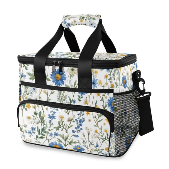 FORMRS Insulated Cooler Bag 24 Cans Capacity Soft Leakproof Lunch Box with Side Pockets, Blue Floral