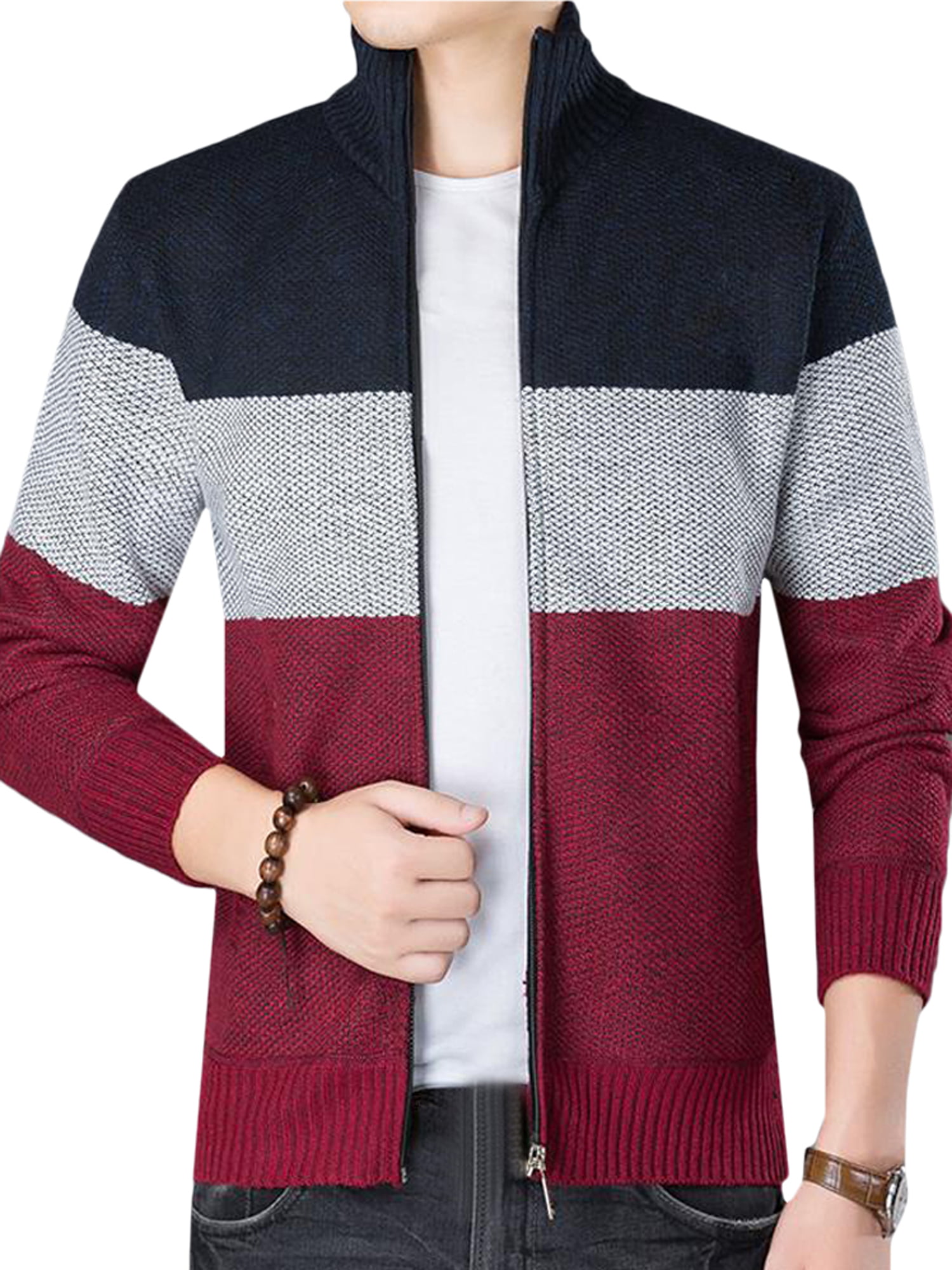 ouxiuli Mens Pullover Jumper Knitted Camo Printed High Neck Top Casual Sweaters