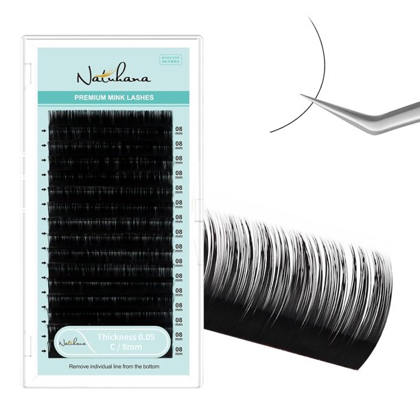 Extensiones de pestañas NATUHANA 0,05 mm rizo C 8 mm 16 filas