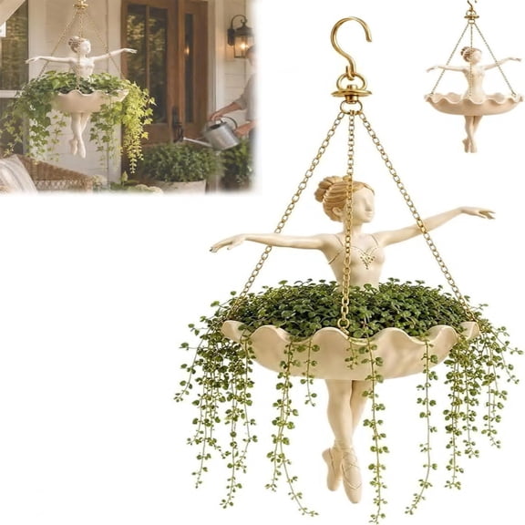 Ballet Dancer Hanging Planter, Whimsical Ballerina Succulent Planter with Rope, Decorative Indoor Outdoor Wall Plant Holder, Dance Teacher Gift for Plant Lovers,Plants Not Included (1PCS)