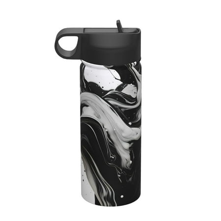 

Picia Fluid Black White Paint Swirls Pattern 18oz Sports Insulated Kettle With Straw Insulated Water Bottle For Running Hiking Cycling Climbing Men S Woman Insulated Water Bottle