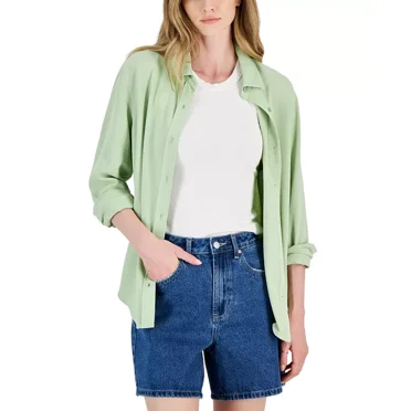 Ultra Flirt Juniors Button-Up Long-Sleeve Desert Sage XS