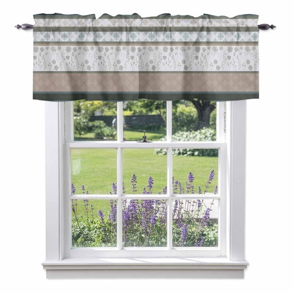 Spring Florals Valances for Windows, Brown Blue Floral Country Farm Style Stripes Valance Window Treatment Rod Pocket Short Curtains Valances for Kitchen Bathroom 42"W x 12"L