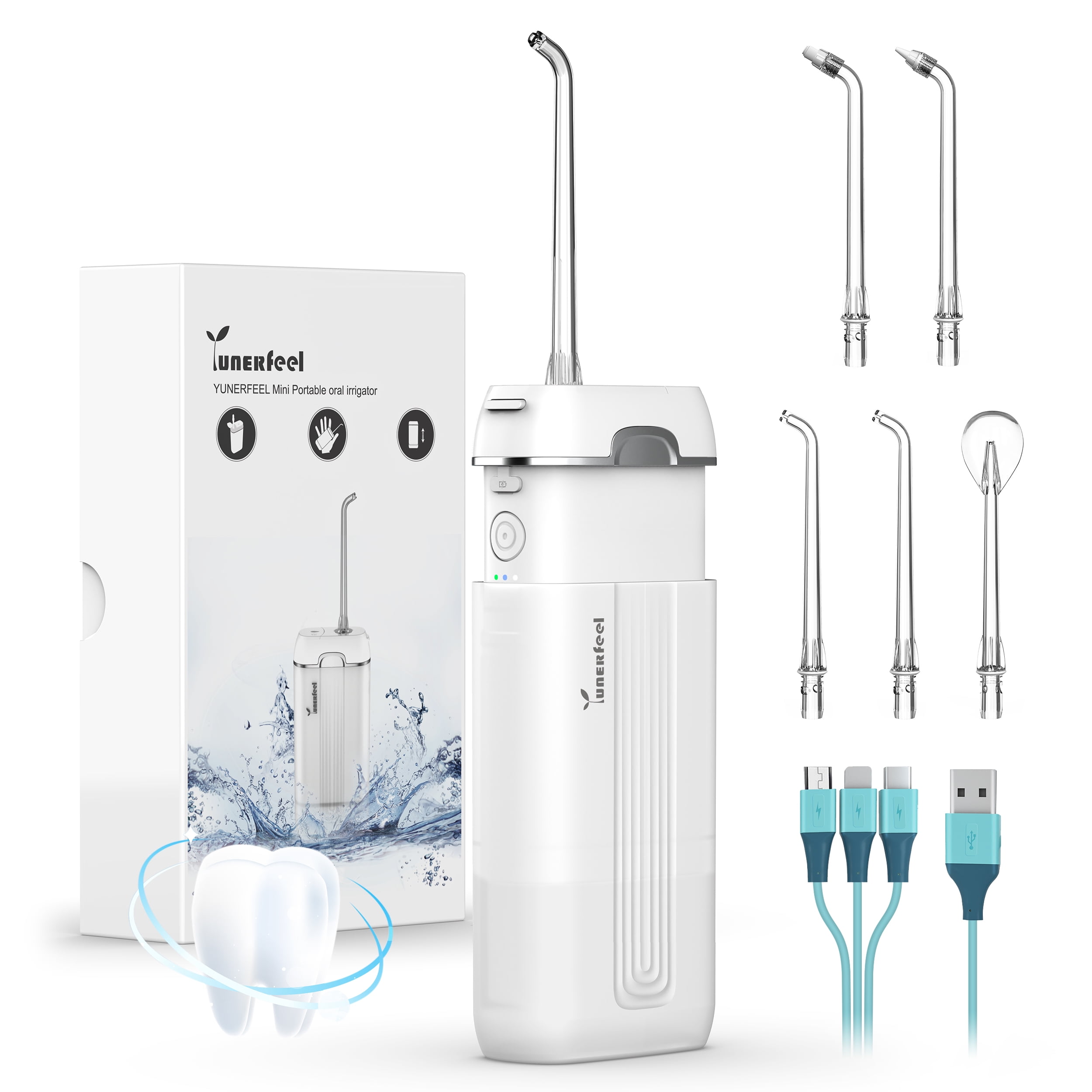 Water Flosser Portable Cordless ,YUNERFEEL Water Pick Teeth Cleaner ,Telescopic Water Tank,Travel Rechargeable Oral Irrigator ,IPX8 Waterproof,3 Modes Water Flossers for Teeth,Braces Bridges Care