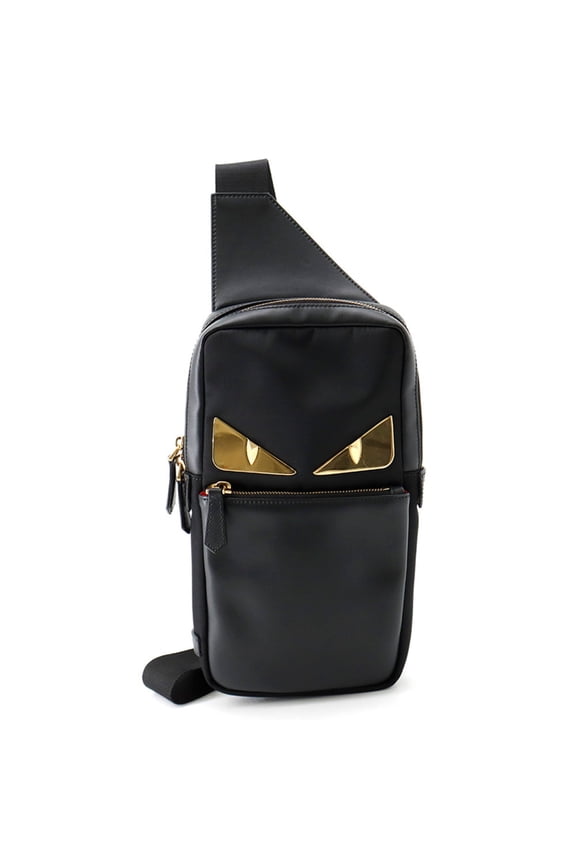 Pre-Owned Fendi Body Bag Monster Bugs Eye Nylon Leather 7VZ033 FENDI Handbag Black