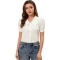 thumbnail image 1 of INSPIRE CHIC Blusa De Cambray De Manga Corta Con Cuello Peter Pan Para Mujer Blanco XS, 1 of 4