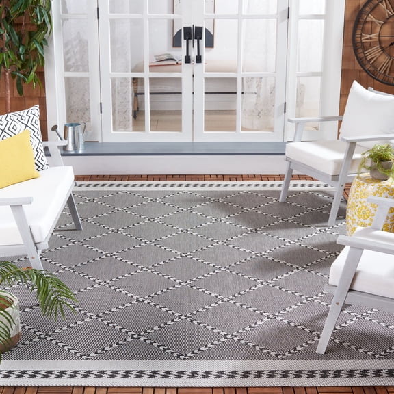 Safavieh Courtyard Percival Geometric Indoor/Outdoor Area Rug, Black/Ivory, 6'7" x 6'7" Square