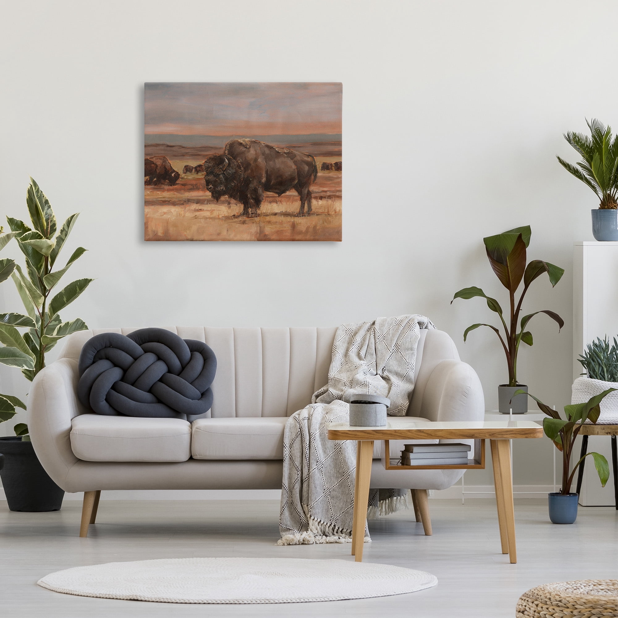 Stupell Industries Rural Pasture with Bison Animals & Insects Painting Gallery Wrapped Canvas Art Print Wall Art, 40 x 30
