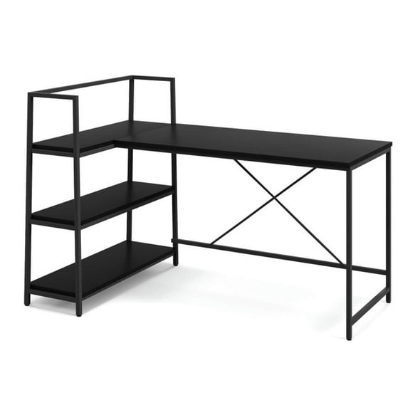 Resenkos Reversible L Shaped Computer Corner Workstation with 3-Tier Open Shelf-Black, Home Office Desks, Gaming Computer Desks for Study,Working,Writing