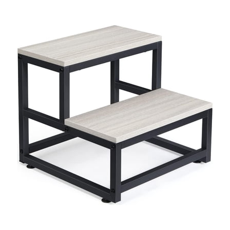 LIANTRAL 2 Step Stool for Adults Kids, Heavy Duty Wooden Stepping Stools, Bedside Foot Stool with 500lbs Load Capacity, Non-Slip Step Stool for High Bed, Kitchen, RV - Gray