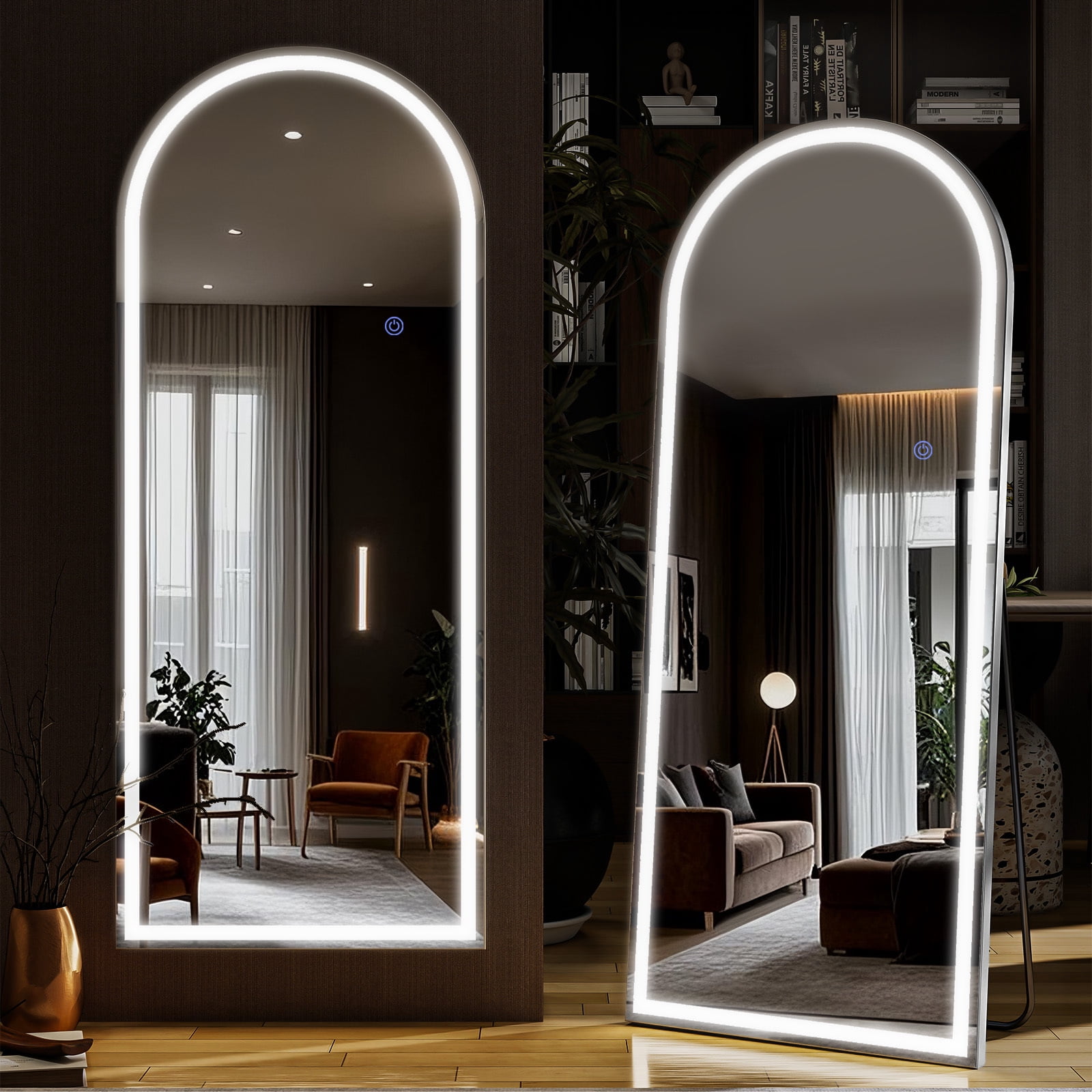SHATTERVIEW 68"x26" Arched Full Length Mirror with Lights LED Floor Mirror