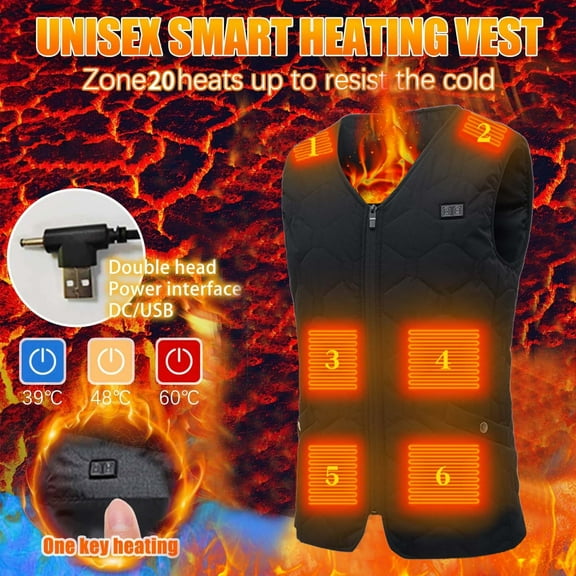 2023 Winter Womens Heated Vest Womens Heated Vest Winter Outdoor 20 Electric Heating Area Lightweight Coats Plus Size Unisex Sleeveless Zipper Heated Quilted Jackets Up to 65% off