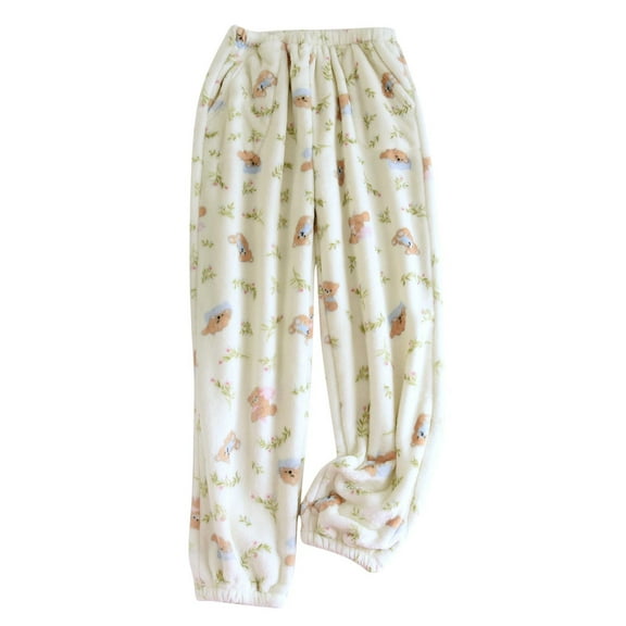 Lopecy-Sta Lounge Pants for Women Fuzzy Pajama Fleece Home Pants Cute Print Sleep Lounge Bottoms Comfy Soft Long Pj Pants with Pockets