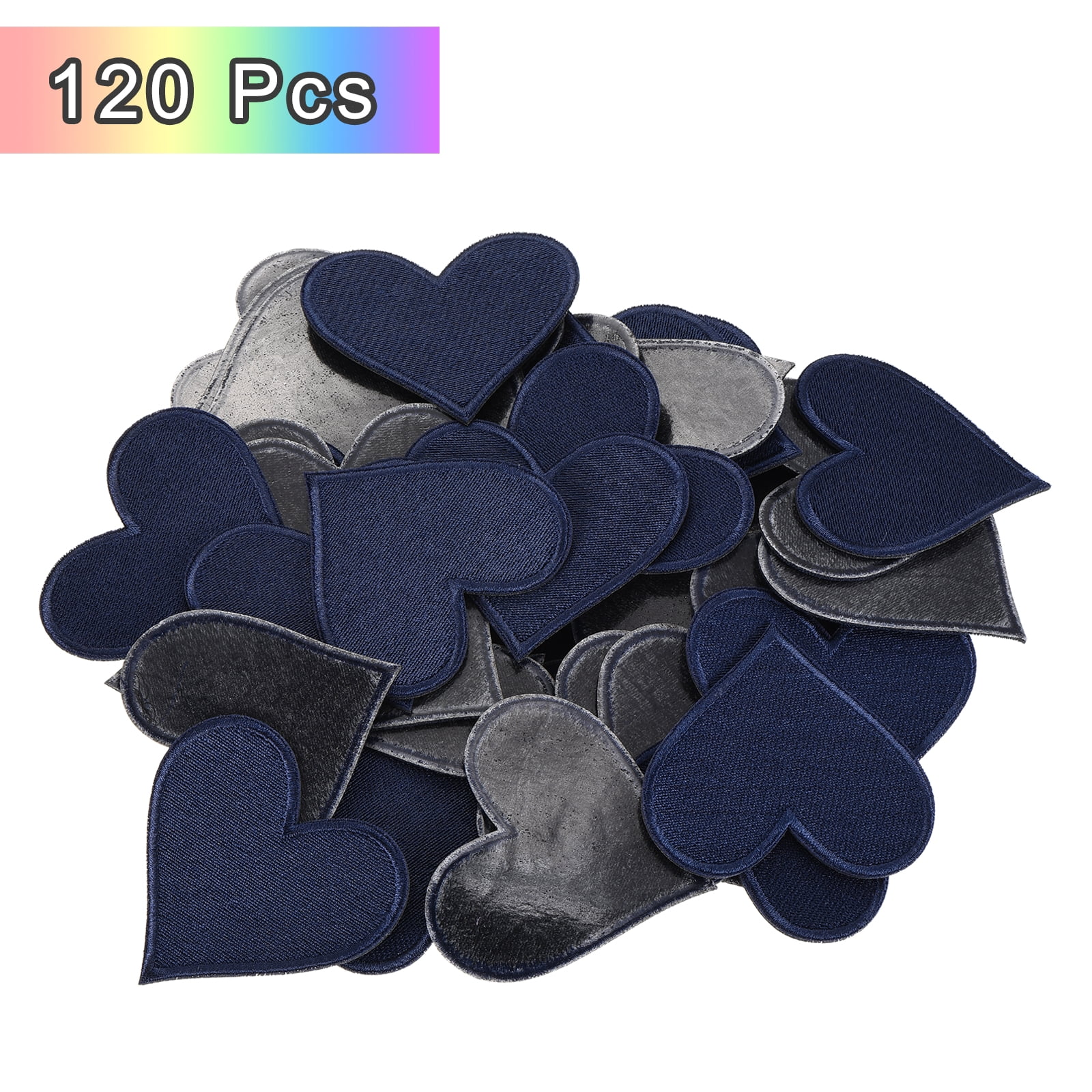 Heart Shaped Iron on Patches 6.8x7cm Embroidered Sew Patches Appliques for Clothing Repair Backpack Shoes Decoration Navy Blue 120Pcs