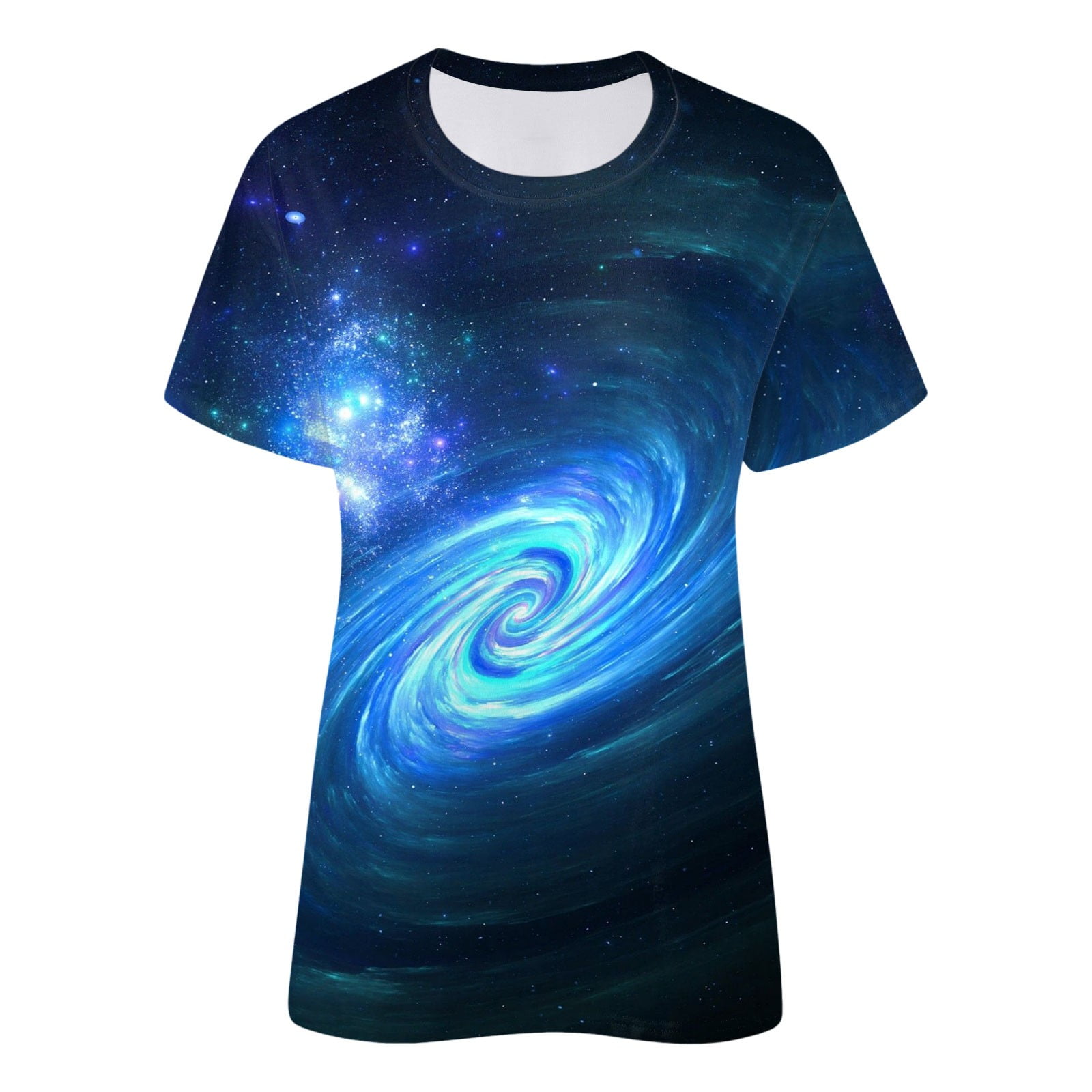 Womens Shirt Work T Shirts Women Women s Galaxy Starry Sky Pattern Round Neck T Shirt Loose Short Sleeved Top Adult Female Clothes Blue Size XL