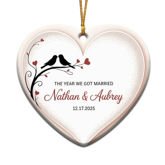 The Year We Got Married Ceramic Christmas Ornament 2025, 1st Christmas Married Ornament Gift for Him Her Mr Mrs Couple Marriage