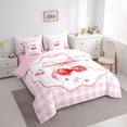 thumbnail image 3 of Homewish Lovely Bowtie Bowknot 7-Piece Bedding Comforter Set,Red Sweet Cherry King Bedding Sets,Modern Geometric Plaid Bed Sheets For Girl Teens,Luxury Bedroom Decor Reversible, 3 of 8