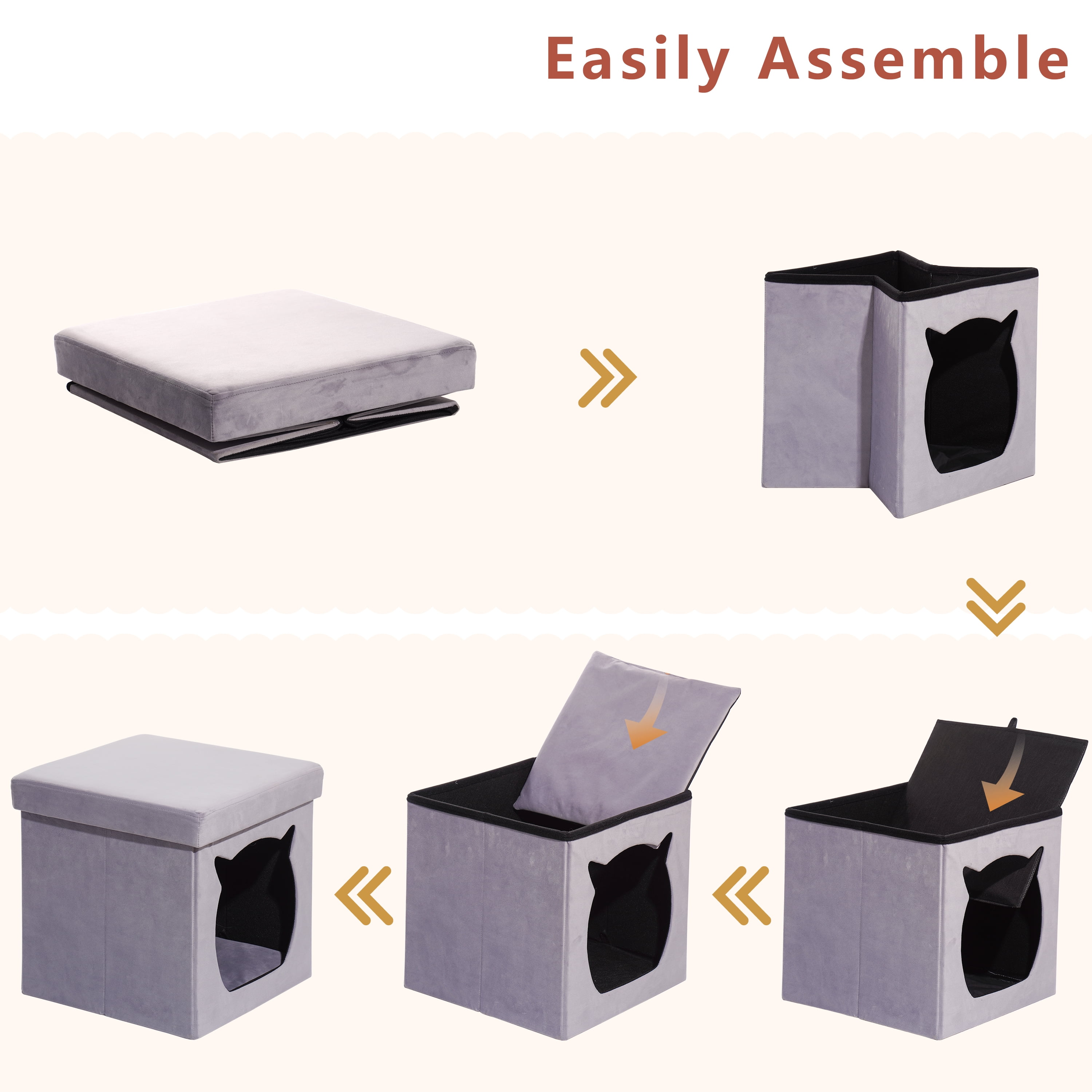 Private Jungle Velvet Collapsible Multipurpose Cat or Small Dog Bed,Footrest Stool with Cushion Top