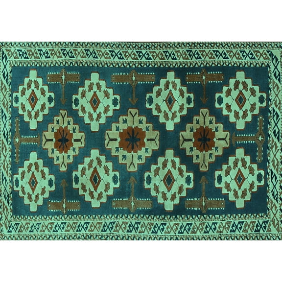 Ahgly Company Machine Washable Indoor Rectangle Persian Turquoise Blue Traditional Area Rugs, 5' x 7'