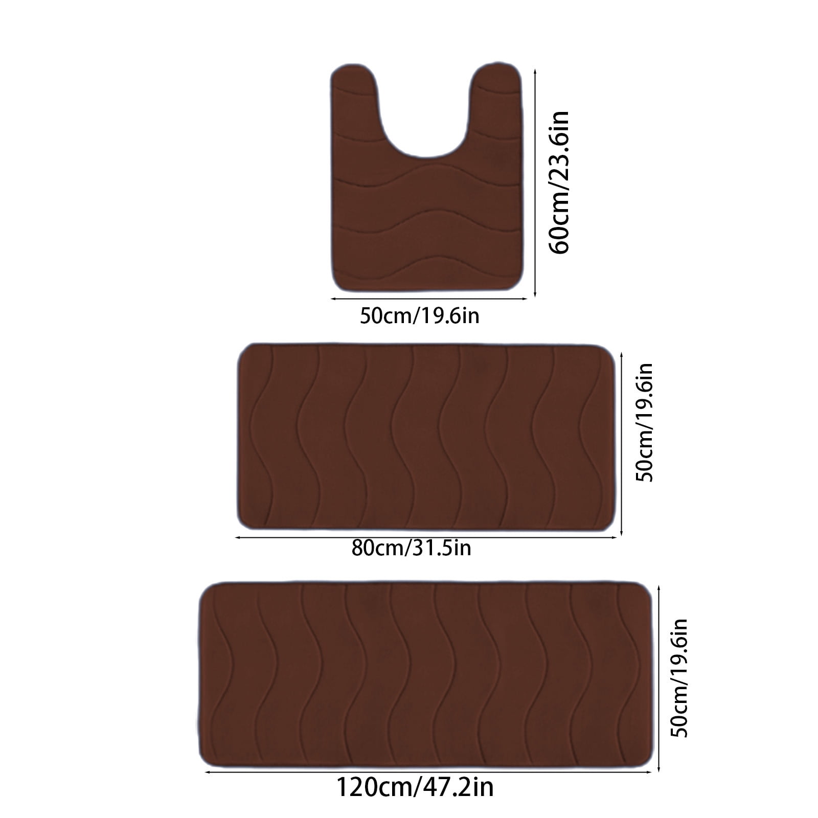 Hiroekza Solid Color Bathroom Rug Set 3 Piece Set - Non-Slip Absorbent Mats - Modern Polyester & Rubber Backing for Bathroom, Bedroom, Household Includes 2 Bathroom Rugs 1 U Shape Rugs Coffee