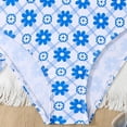 thumbnail image 4 of DAETIROS Girls 3-Piece Blue Floral Plaid Bikini Set with Ruffle Cross Back and Mesh Cover Up for Kids 6-14 Years, Size 9-10 Years, 4 of 7