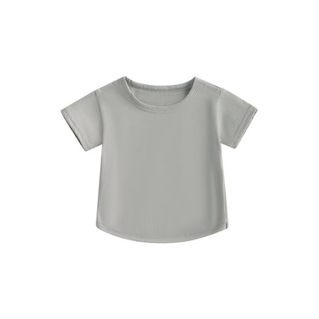 

Qtinghua Infant Toddler Baby Boy Girl Summer Clothes Round Neck Solid Color Loose Short Sleeve Pullover T-Shirt