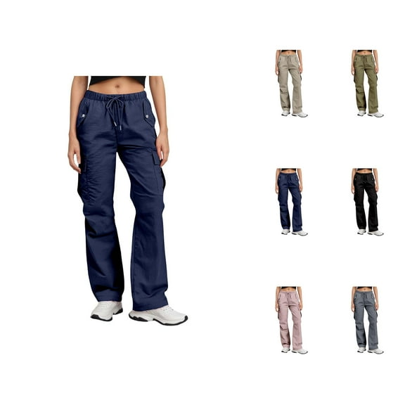 Women's Casual Pants High Waisted Wide Leg Cargo Trousers with Pockets Comfortable Loose Fit Workwear for Everyday Activities