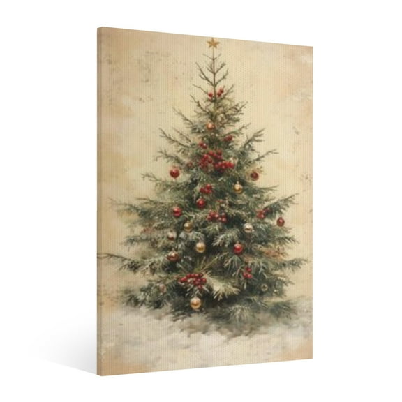 Vintage Christmas tree Wall Art Paint Framed - Xmas Festive Winter Holiday Christmas Wall Decor Canvas Print for Living Room Kitchen Bathroom Home Decor