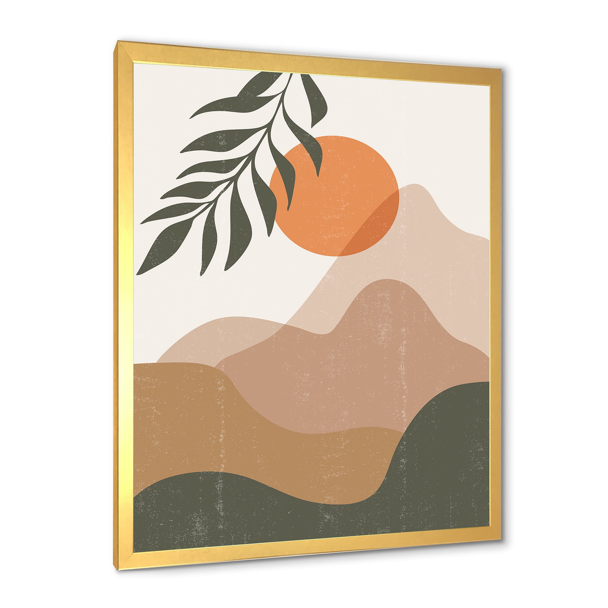 Designart 'Abstract Earth Toned Mountains With Red Moon I' Modern Framed Art Print