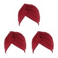 thumbnail image 4 of Maytalsory Bandeau pour Femmes Plissé Pré-Noué Bonnet Tricoté Turban de Soleil Rouge Vin 3Ensemble, 4 of 6