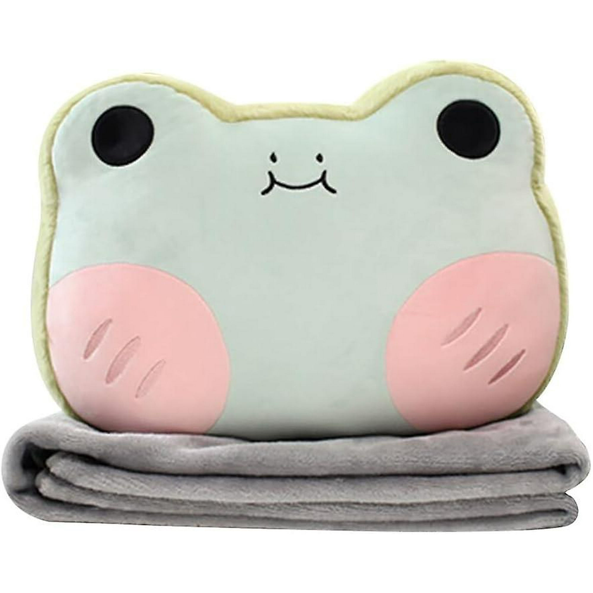 Cartoon Stuffed Animal Hugging Pillow Blanket Set 2 In 1 Plush Cushion Throw Pillow Blanket For Office Home Camping Airplane Train Travel frog