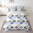 thumbnail image 3 of Castle Fairy Geometric Quatrefoil King Bedding 7pcs,Minimalist Grid Motif King Bed in a Bag,Blue Gray Cream,Reversible, 3 of 7