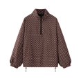 thumbnail image 6 of Sewkxo Womens Polka Dot Jackets Half-Zip Windbreaker Jacket Stand Collar Drawstring Hem Outerwear Trendy Casual Coats,Brown M, 6 of 6