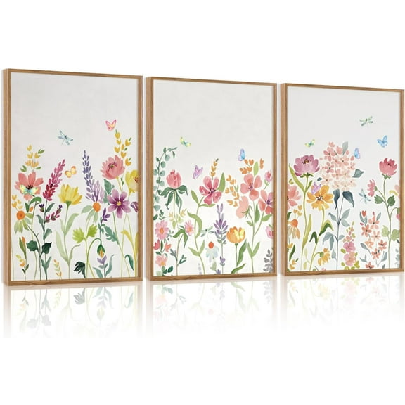Hieng Botanical Flower Canvas Wall Art Set Of 3, Modern Nature Wildflower Wall Decor, Rustic Floral Wall Painting, Vintage Flowers Art Prints For Bedroom Living Room Office Decor (12X16 Inch)