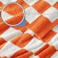 thumbnail image 6 of Whale Flotilla Checkered Knit Queen Size Blanket for Bed, Soft Fluffy and Cozy, 90"x90", Orange, 6 of 8