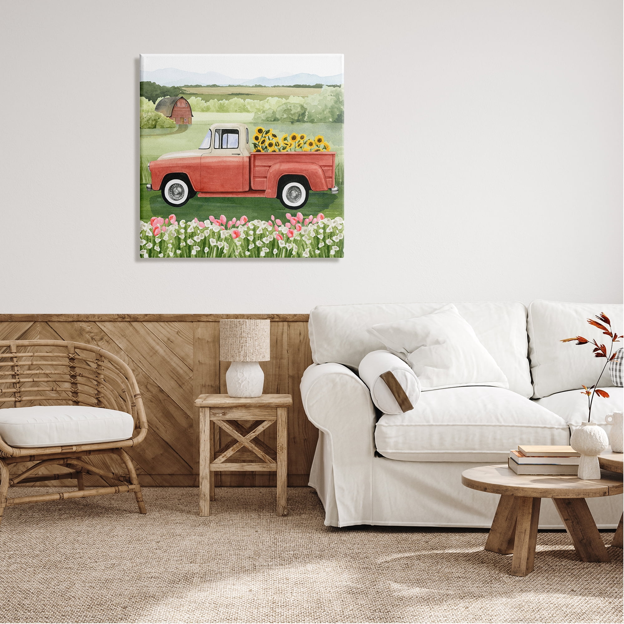 Stupell Industries Country Farm Truck Sunflower Bunches Blooming Meadow Painting Gallery Wrapped Canvas Print Wall Art, Design by Grace Popp