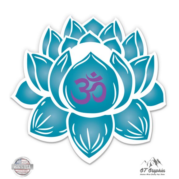 Om Lotus Beautiful Blue - 3" Vinyl Sticker - For Car Laptop I-Pad Phone Helmet Hard Hat - Waterproof Decal
