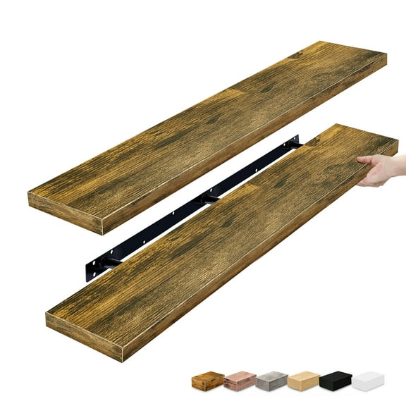 Sorbus 55in Extra-Long Floating Shelves, Wall-Mounted Storage with Hidden Brackets, Brown 2-Pack