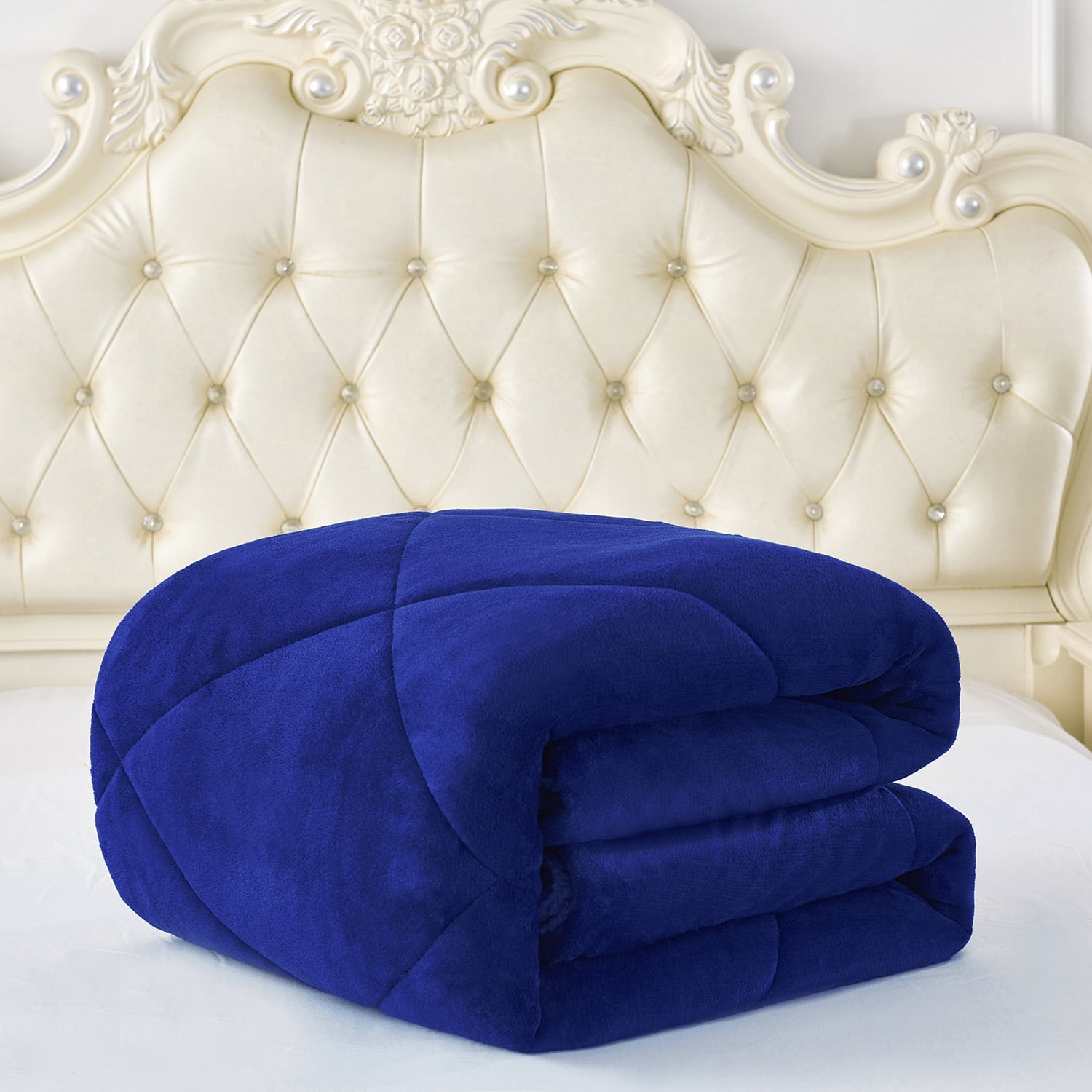 JML Sherpa Fleece Bed Blankets, Navy Thick Warm Borrego Queen Blanket for Bed, 75"x83"