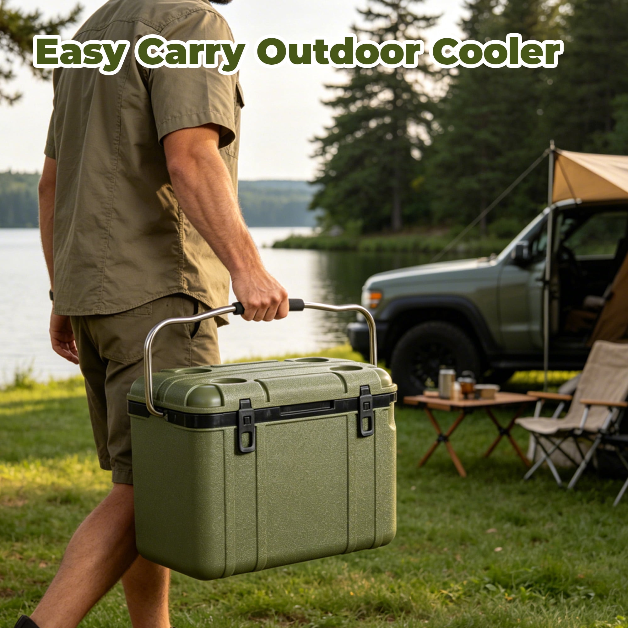 Cooler 25 Quart with 5-7 Day Ice Retention, Hard Shell Ice Chest and Portable Cooler for Camping Tailgating Outdoor Adventures, Dark Green