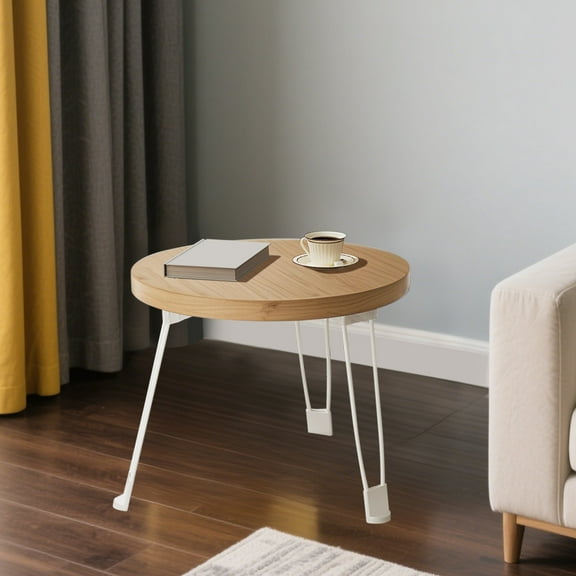 Fwttom Foldable Side Table, Wood Small End Tables Living Room, 11.81 inches Round Stable Portable Desk for Household Dining Bedroom Night Stand & Outdoor Camping, 11.8" Height