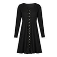 thumbnail image 4 of LLYwey s Womens Dresses Casual Solid U-Neck Buttons Long Sleeve Waist Dress New Dressy Dresses Black M, 4 of 8
