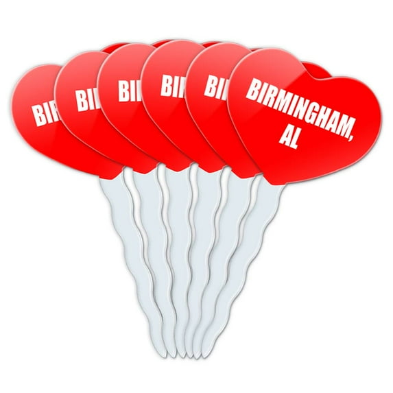 Birmingham AL Heart Love Cupcake Picks Toppers - Set of 6