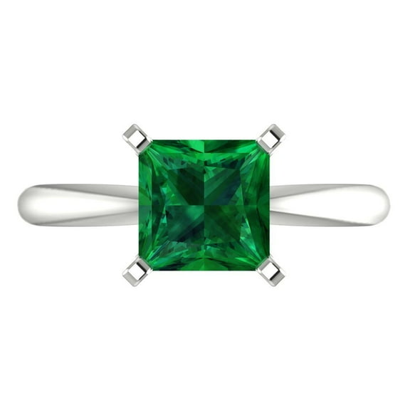 Clara Pucci 14K White Gold 2ct Emerald Solitaire Ring for Women