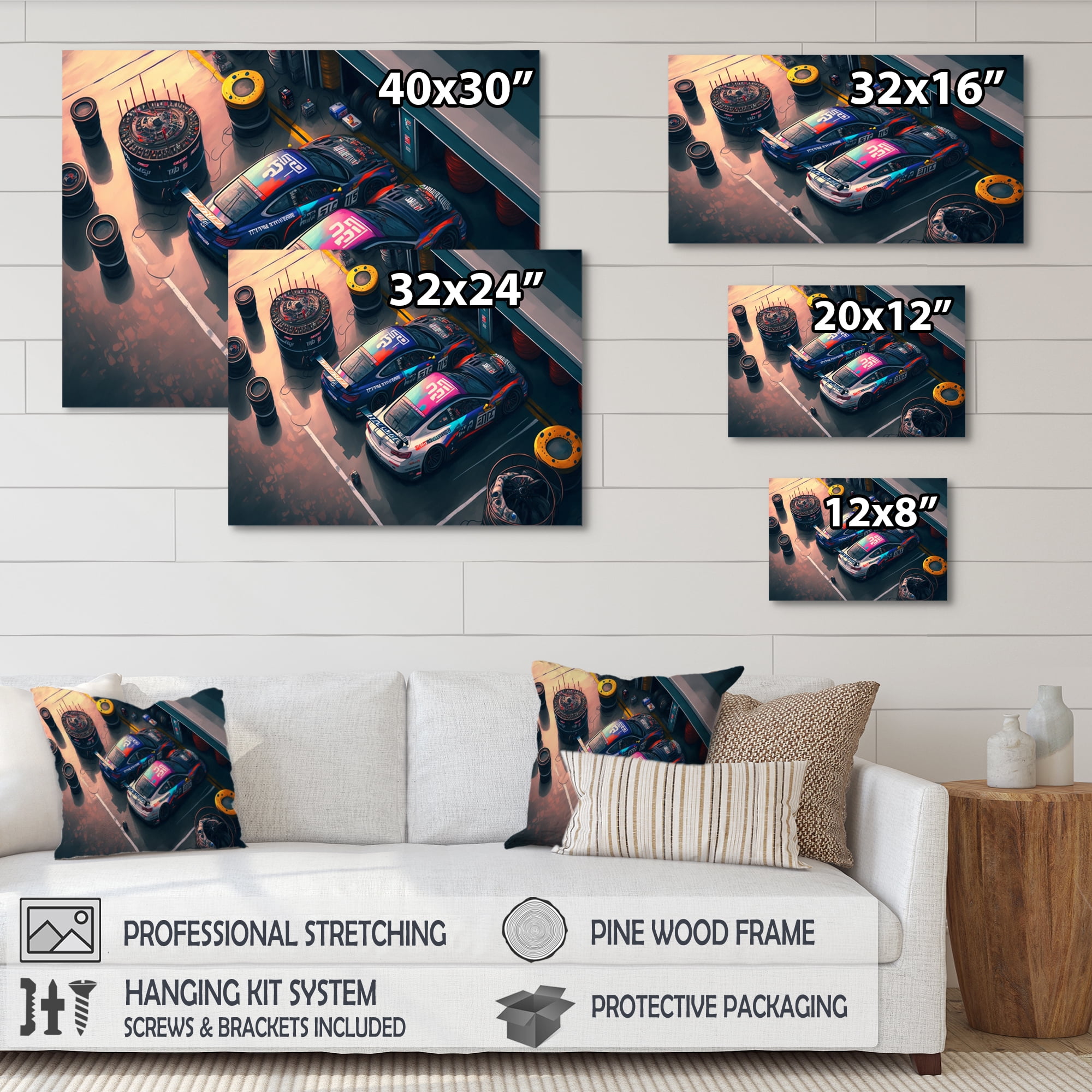 Designart Stock Car Pit Stop II Canvas Wall Art