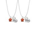thumbnail image 1 of Delight Jewelry Silvertone Small Orange Paw Mother & Daughter Heart Necklaces (Set of 2), 19"+2", 1 of 4