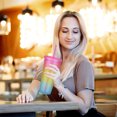 thumbnail image 4 of 700ml rainbow color double-layer plastic straw cup frosted handy cup beverage cup, 4 of 5