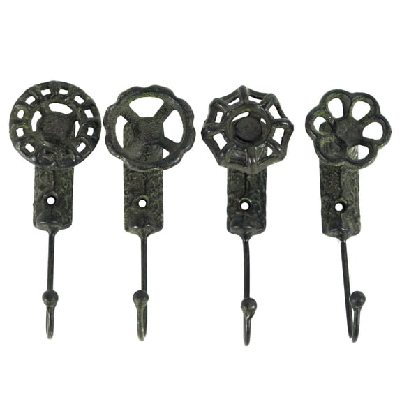 Antique Style Garden Spigot Faucet Handle Wall Mount Hook Set 4 Key Ring Hooks