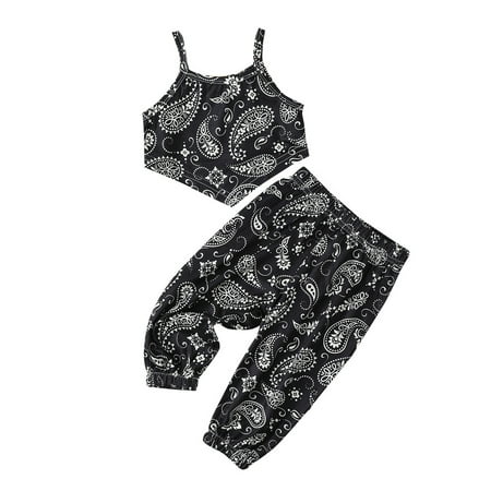 

Girl Clothes Sleeveless Vintage Print Tops Pants 2Pcs Outfits Clothes Set Summer Clothes